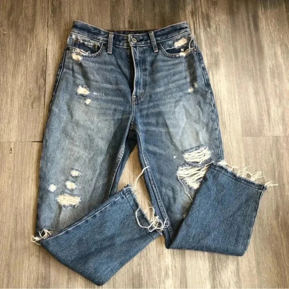 Abercrombie & Fitch High-Rise Annie Girlfriend Jeans‎ Women’s Sz 25/0 Distressed - Picture 1 of 8